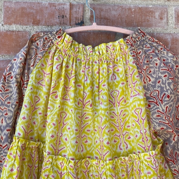 Charina Sarte‎ Swing Mini Dress Women's S Yellow Pink Poppy India Print - Picture 12 of 16